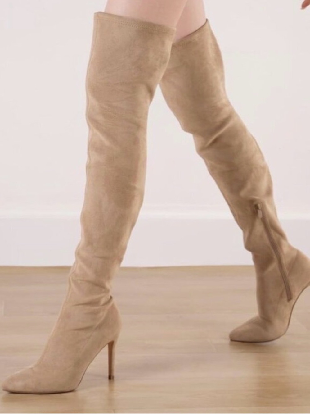 Over-the-Knee Stiletto Boots in Taupe